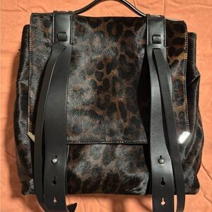 All Saints Leopard Print Backpack - Black and Brown